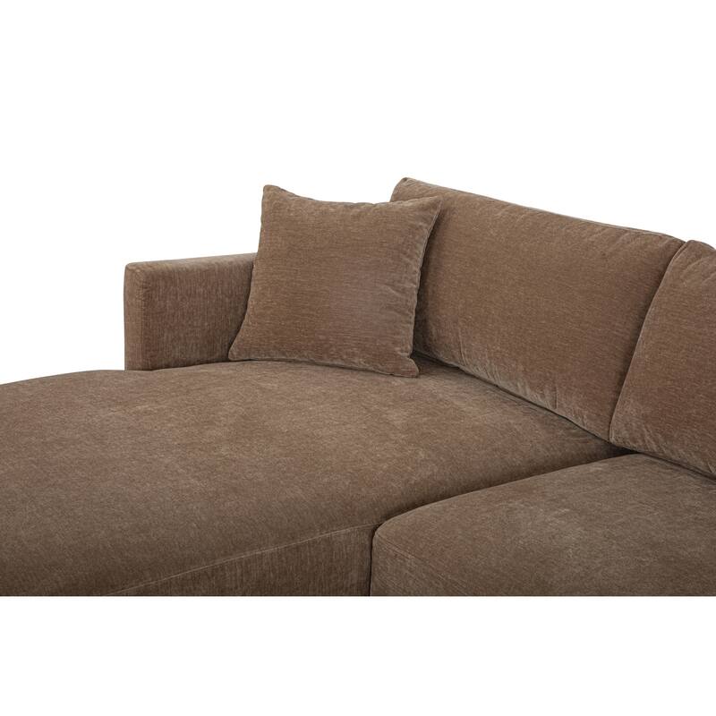 NADAAL STUDIOS Nyver Left-Facing Sectional, Deep Seat Layout with Oak Legs and Textured Polyester Upholstery, Camel