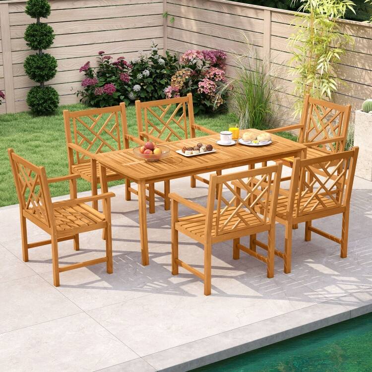 Set of 2 Natural Acacia Wood Patio Dining Chair with Slatted Seats, Ergonomic Back and Durable Frame