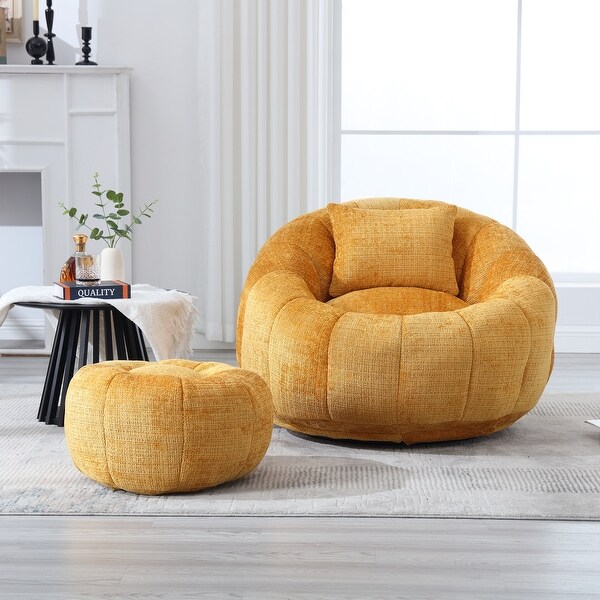 HOMEFUN Chenille Upholstered Round Lazy Cozy Bean Bag Chair with Ottoman and a Pillow On Sale Bed Bath Beyond 39969150