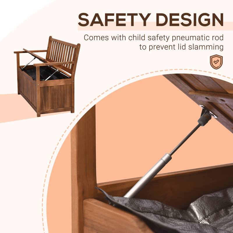 Acacia Wood PE Outdoor Storage Bench Garden Seat 485lbs Capacity - 47.25" L x 23.5" W x 34.25" H