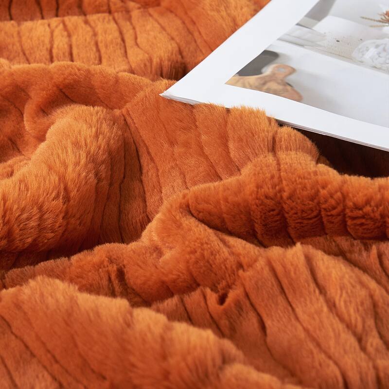 Sculpted Stripe FauxFur Throw Super Soft Cozy Blankets for Couch