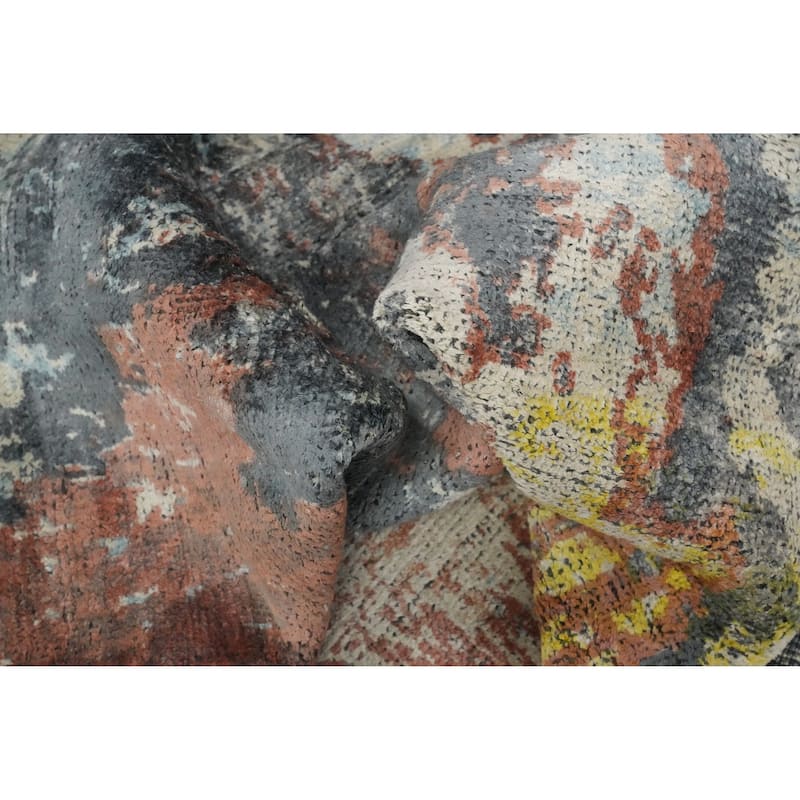 Hand Knotted Oriental Viscose Silk Carpet Modern Abstract Multi-Colored Abstract Area Rug - 9' 10'' X 8' 4''