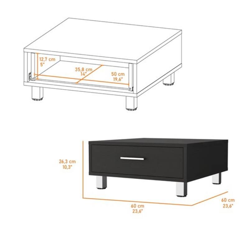 24-Inch Black Coffee Table Rectangular Wood Table with Storage Drawer for Living Spaces
