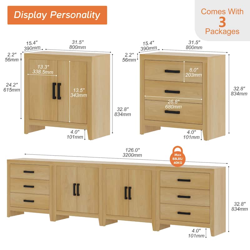 WAMPAT Modern Farmhouse TV Stand with 6 Drawers & 2 Cabinets, Wide Entertainment Center for Large TVs & Media Storage