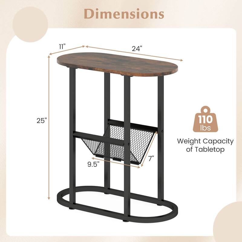Costway 2-tier Side Table Oval Narrow End Table Nightstand Bedside - 23'' x 11'' x 25.5''