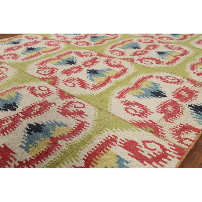 All-Over Kilim Indian Area Rug Flatweave Wool Carpet - 5'8"x 8'10"