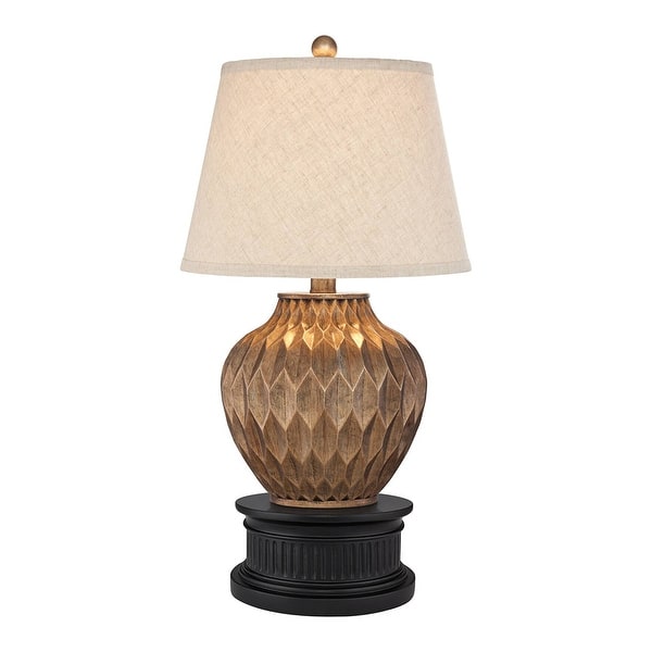 Modern Accent Table Lamp with Black Riser Warm Bronze Drum Shade - 14 ...