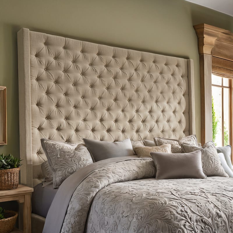 Detmold Wingback Button Tufted Linen Fabric Headboard