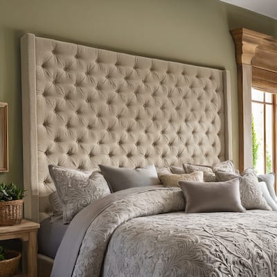 Detmold Wingback Button Tufted Linen Fabric Headboard