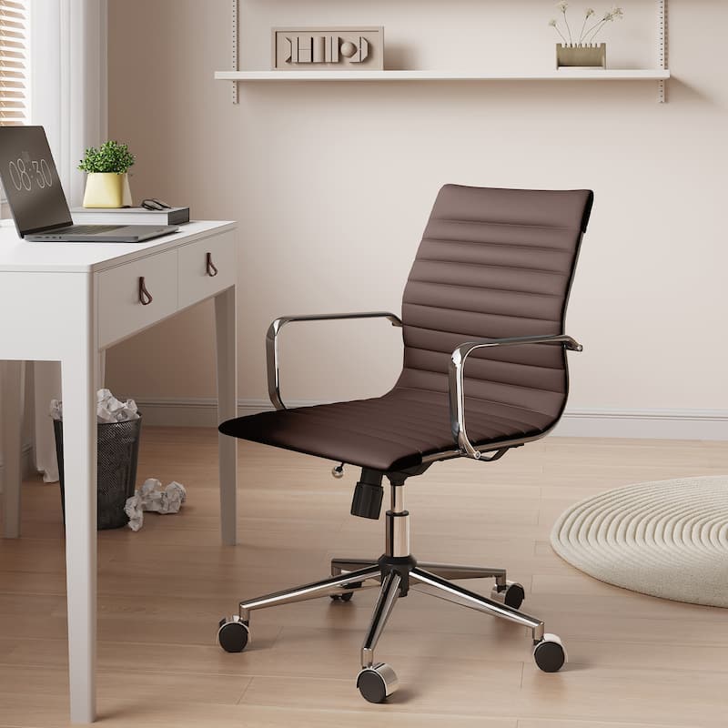 CAROCC Ribbed Computer Office Chair Swivel Lift tilt function Ergonomic Premium Leather Desk Armchair - Brown