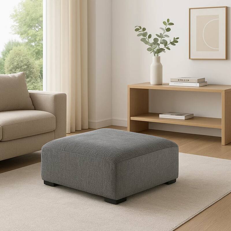 Modern Style Padded Ottoman with Fabric Upholstery, Gray