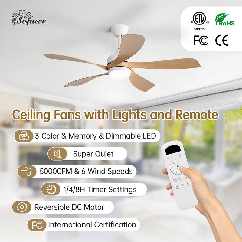 52"/66" Inch Ceiling Fan with Light,APP and Remote Control, Low Profile,Smart Optional