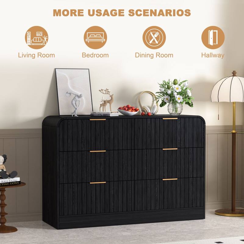 VEIKOUS 6-Drawer Wood Dresser for Bedroom, Mid-Century Modern Chest of Drawers with Anti-Tipping Device