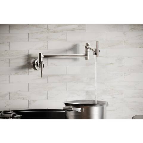 Elkay Avado Wall Mount Single Hole Pot Filler Kitchen Faucet with Lever Handles Chrome