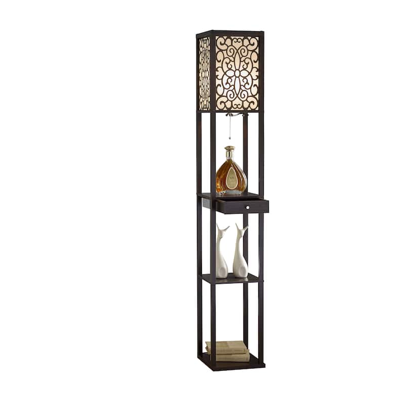 Etagere 63" Shelf Floor lamp with Shade and Drawer