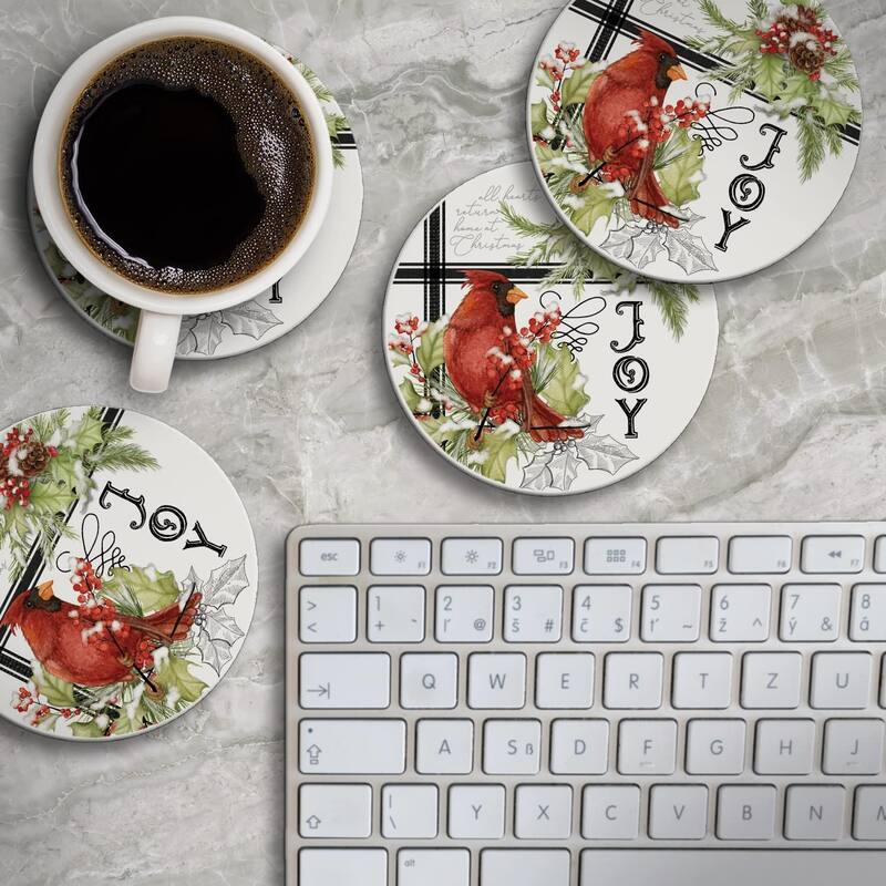 CounterArt Cardinal Plaid Absorbent Stone Tumbled Tile Coaster Set of 4 Made in The USA Protective Cork Backing