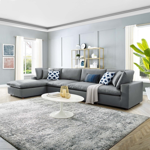 Commix Down Filled Overstuffed Vegan Leather 5 Piece Sectional Sofa Bed Bath Beyond 34168137