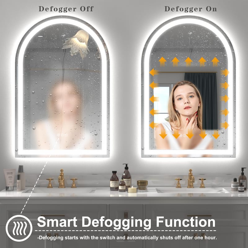 Arched LED Bathroom wall Mirror Front and Backlit light Anti Fog with 3 Year Warranty