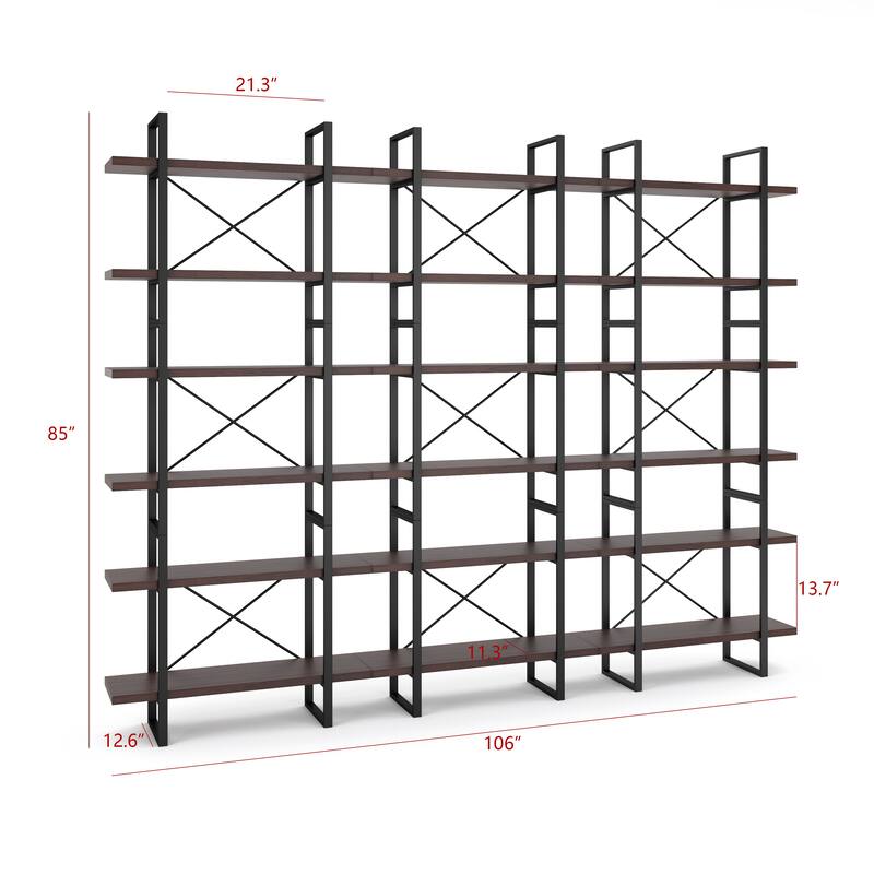 Mylotus-Home Dark Walnut Color 6 Tiers Display and Storage Bookcase - 85" H x 106" W x 12.6" D