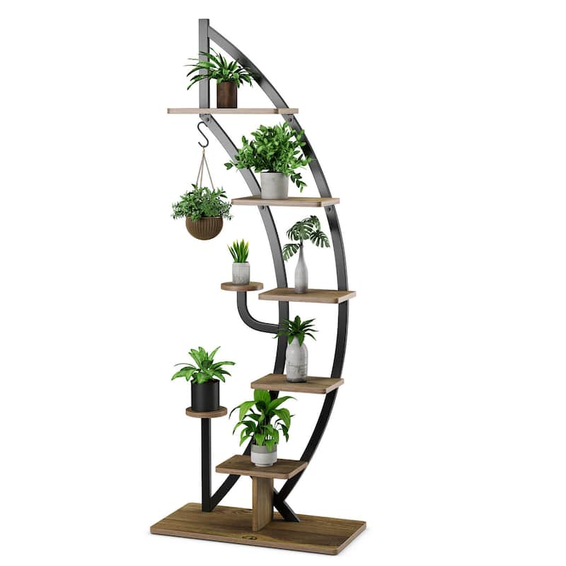 Gymax 6 Tier 9 Potted Metal Plant Stand Rack Curved Stand Holder - Black