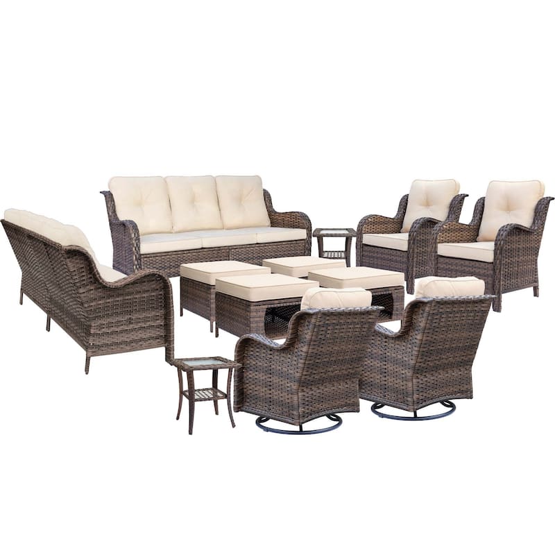 12 Piece Outdoor Rattan Patio Conversation Sofa Sets with Swivel Chair