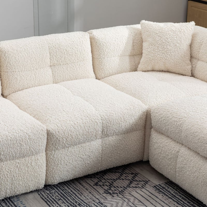 Sectional Sofa Couch with Two USB Ports, a Movable Storage Ottoman, and Two Lumbar Pillows for Living Room