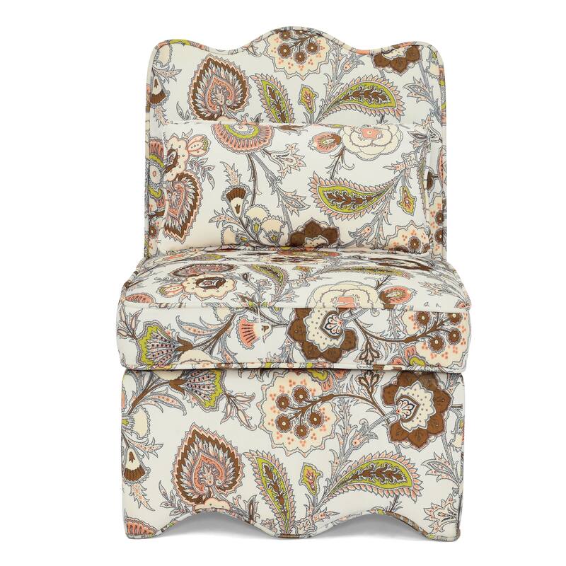 Roomfitters Floral Flannel Accent Chair with Pillow, Armless Upholstered Lounge Chair with Soft Cushion for Living Room