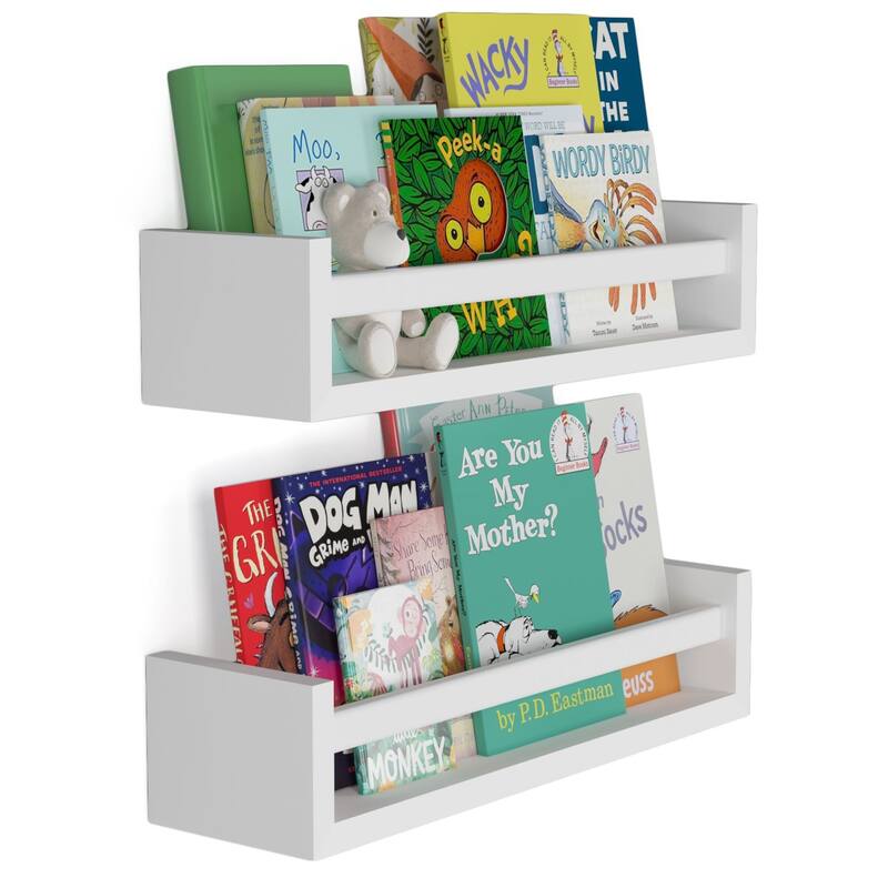 Wallniture Elba Wall Mounted Kids Shelves Nursery Storage Toy Organizer Wood Bookshelf, Set of 2 - N/A