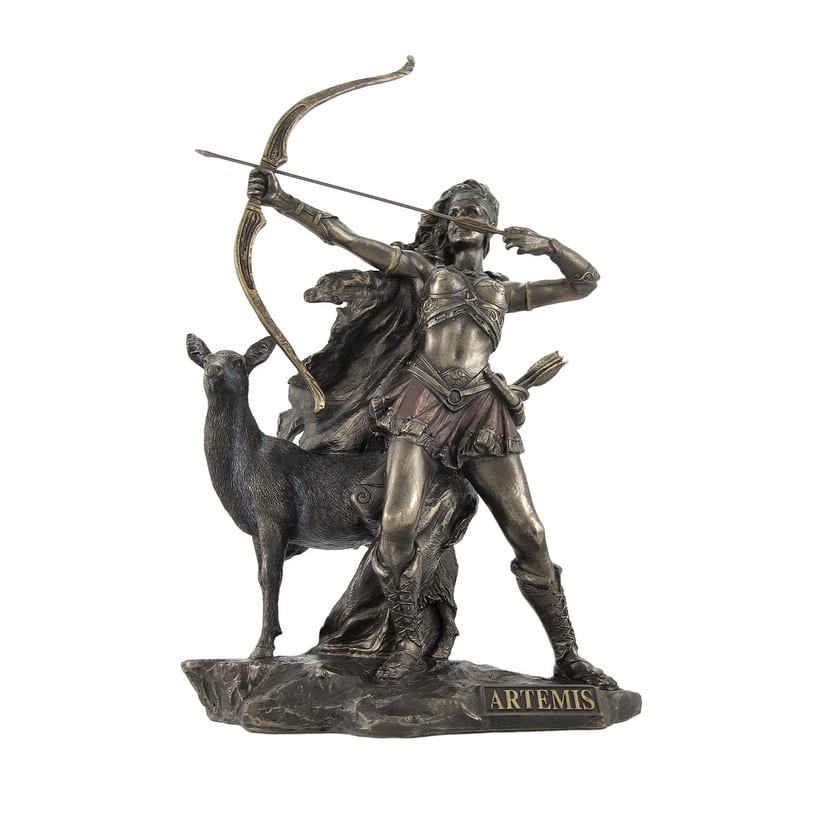 Bronzed Artemis Goddess Of Hunting And Wilderness Statue - 11.75 X 7.5 X 4 inches