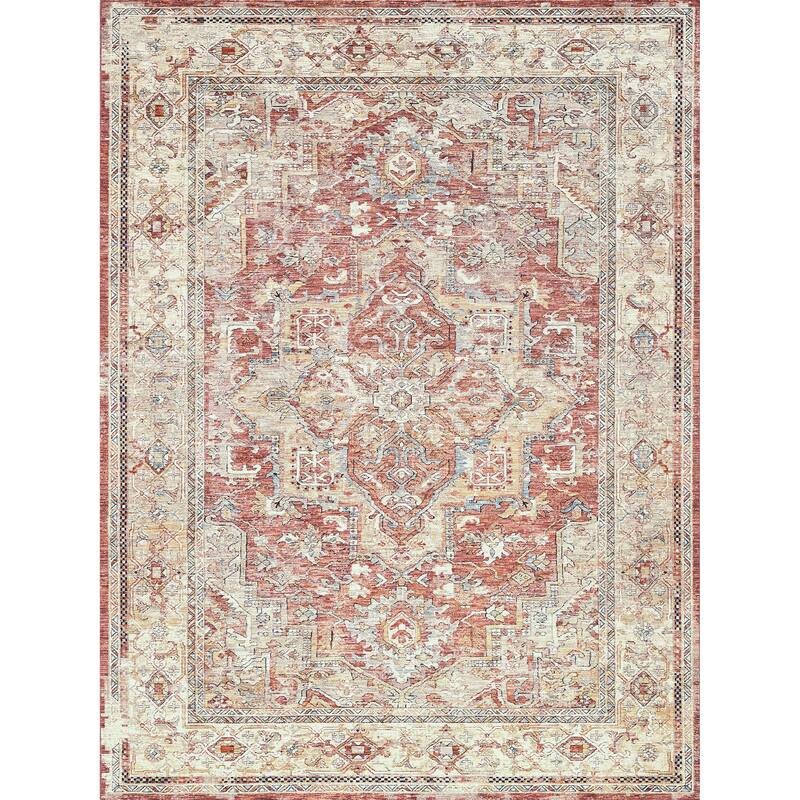 Antique Loom Rust/Beige Polyester powerloom Area Rug