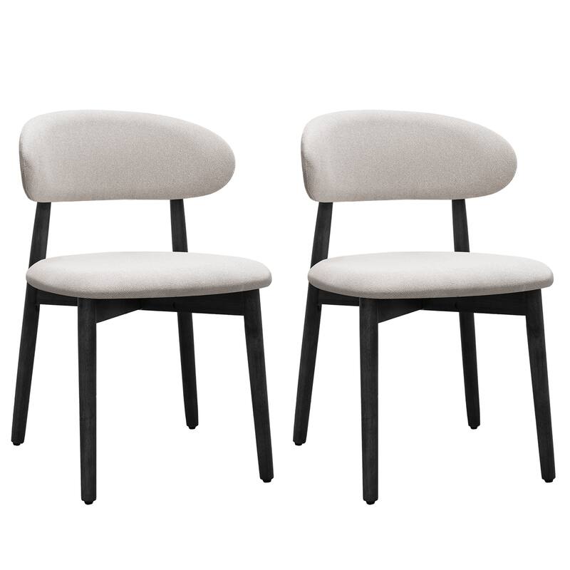 Set of 2 Cotton-Linen Fabric Upholstered Dining Chairs - Grey