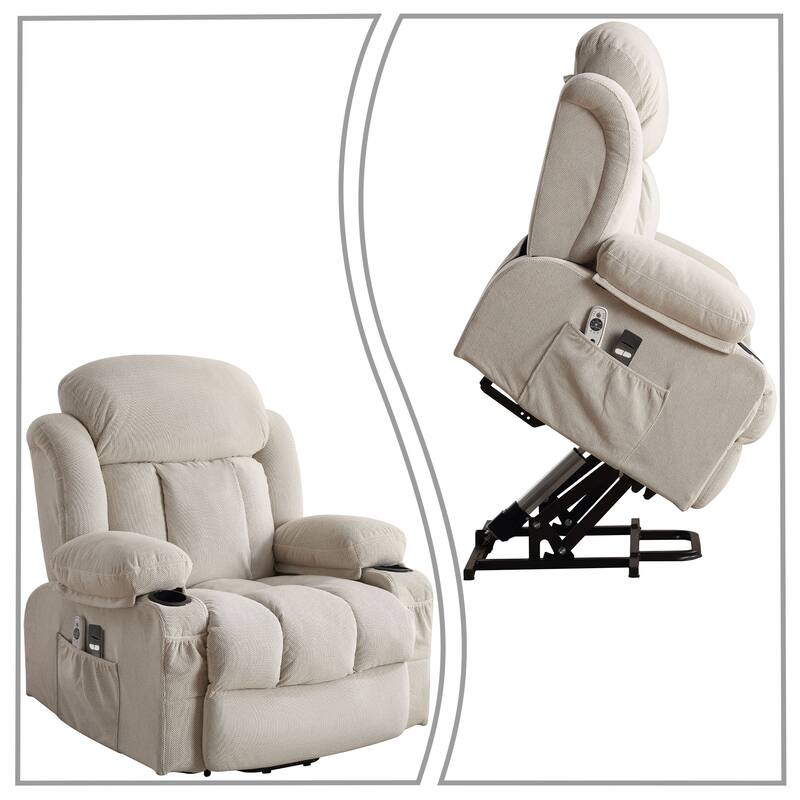 Modern Classic Massage and Heating Function Velvet Upholstered Leisure Recliner with Lift Base