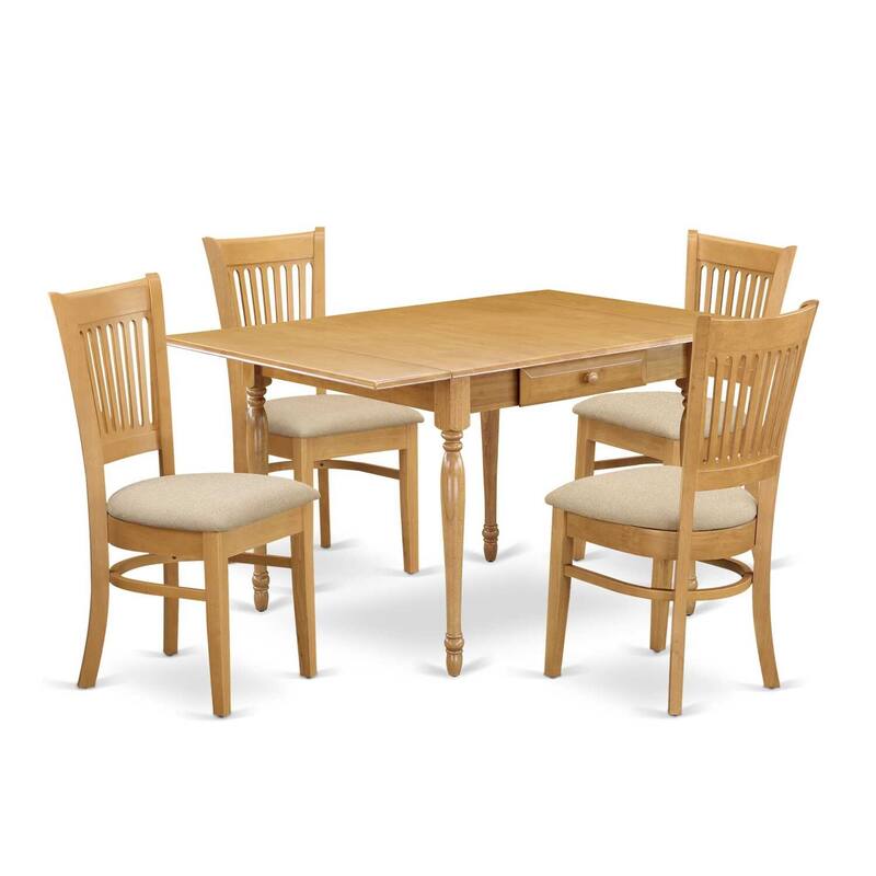 5-Piece Natural Oak Finish Solid Wood Top - Dining Room Set - Seats 4