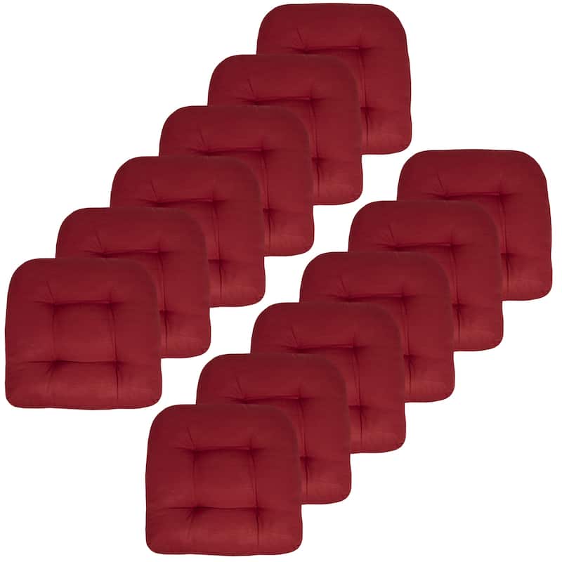 Sweet Home Collection Patio Cushions Outdoor Chair Pads Thick Fiber Fill Tufted 19" x 19" - Set of 12 - Red