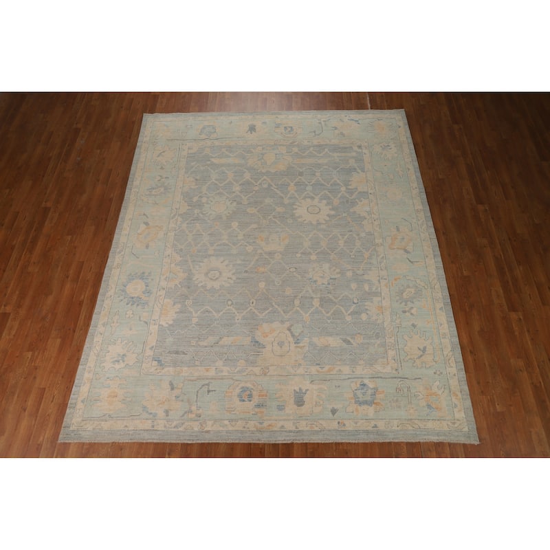 Vegetable Dye Blue Oushak Turkish Rug Handmade Oriental Wool Carpet - 8'3"x 10'2"