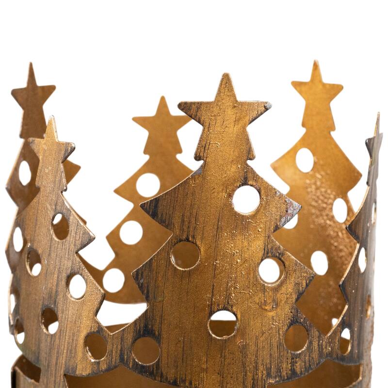 Christmas Tree Pillar Candle Holders - 3.75" - Bronze - Set of 4