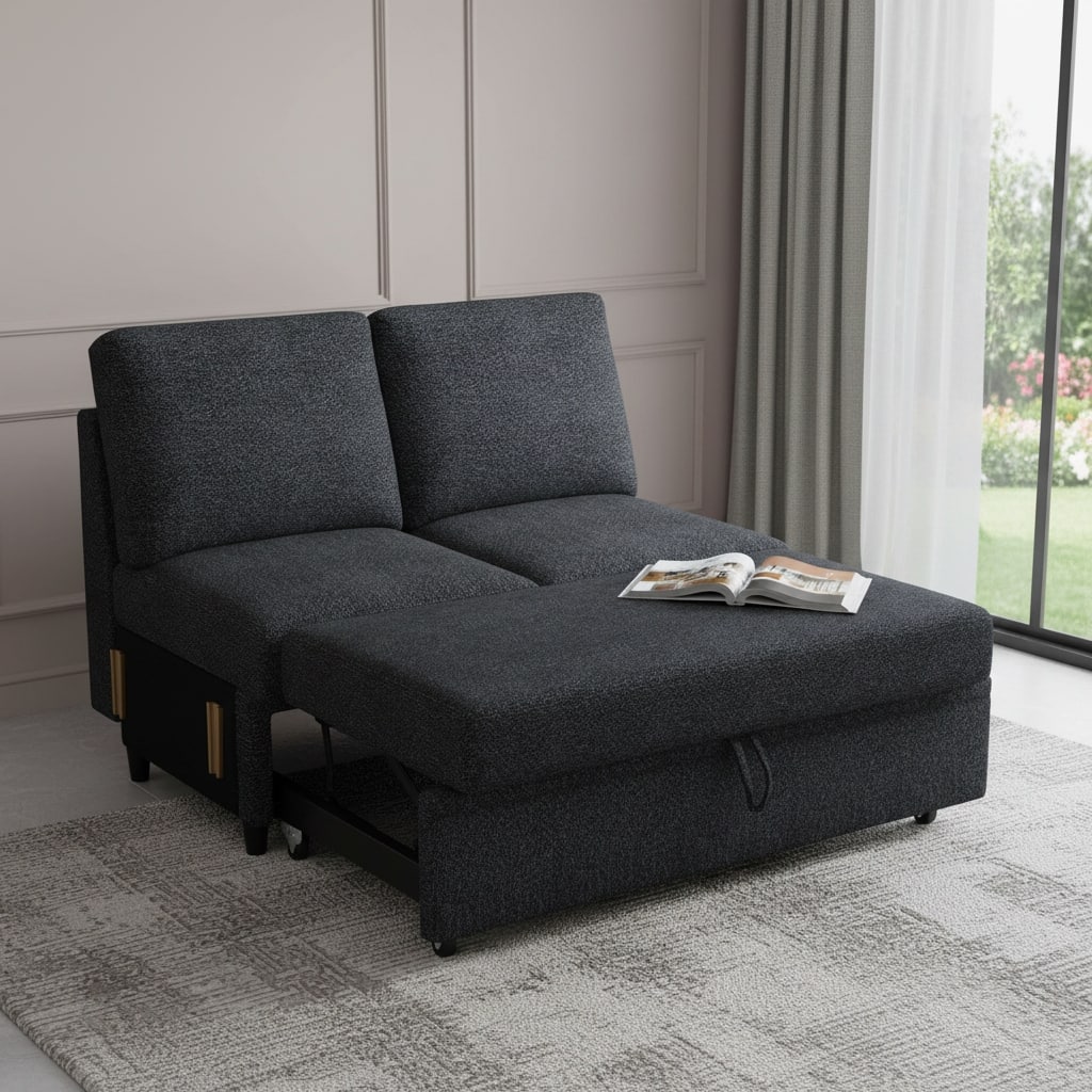 HomeRoots 46" Gray and Black Chenille Storage Ottoman - 45.60 in. x 36.40 in. x 29.50 in.