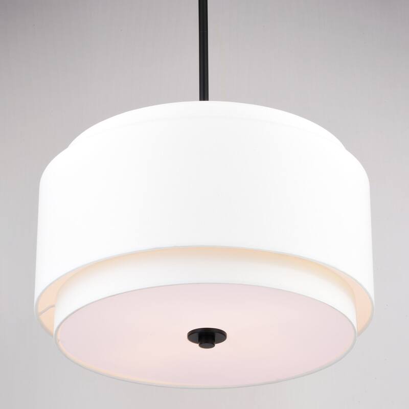 Burnaby 4 Light Mid-Century Modern Drum Pendant White Linen - 20.5-in W x 15.75-in H x 20.5-in D