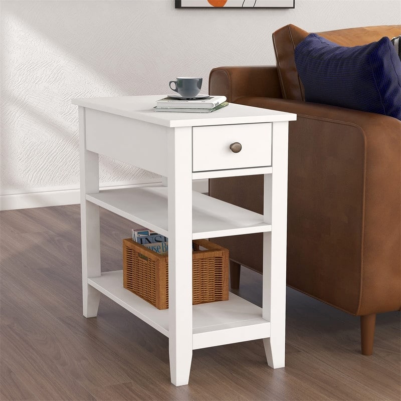 Narrow End Table with Drawer and Shelf - 11.22"D x 23.62"W x 24.02"H