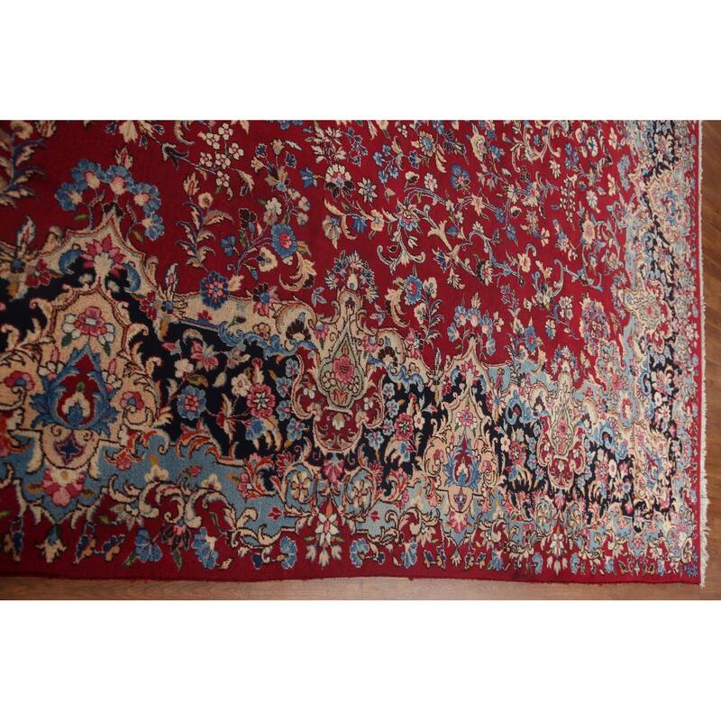 Hand Knotted Oriental 100% Wool Carpet Traditional Floral Red Kerman Area Rug - 16' 0'' X 9' 10''