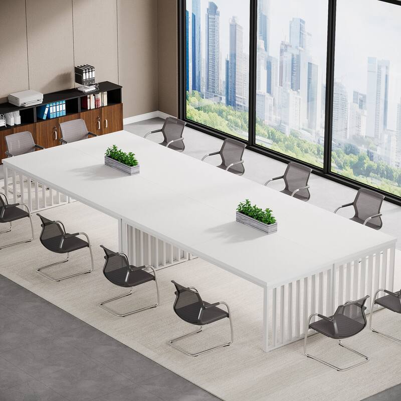 Small Conference Room Table for 4, Industiral Long Meeting Table - 2-pieces - 4PCS-White