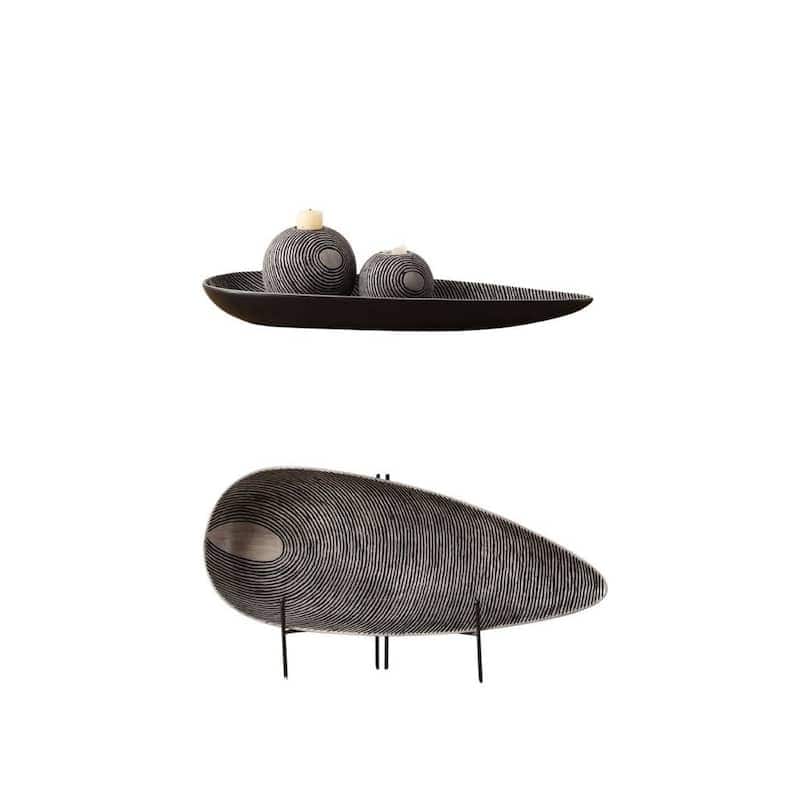 Black 3pc Sunburst Textured Polyresin Candle Holder and Tray Set - Black