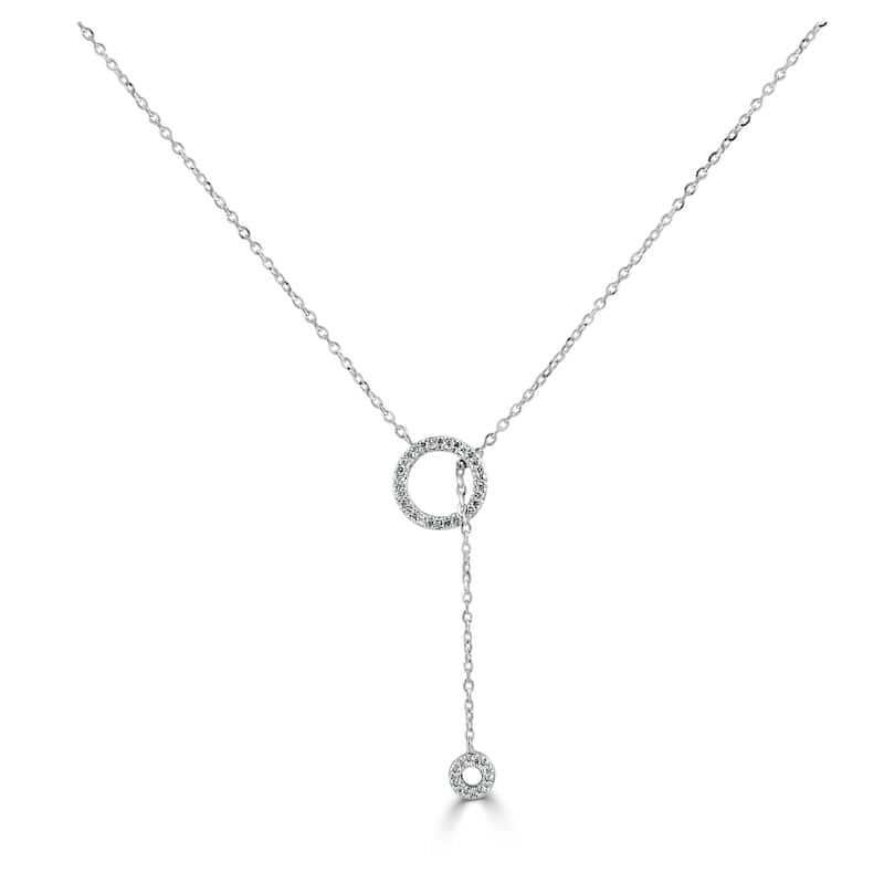 Joelle Collection Diamond Circle Drop Necklace 14K Gold Adjustable to 16-inch -18-inch Diamond Necklace - White