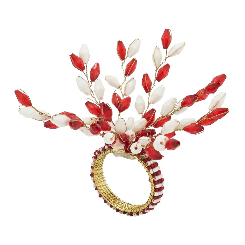 Merry and Bright Beaded Napkin Ring (Set of 4) - Red/White