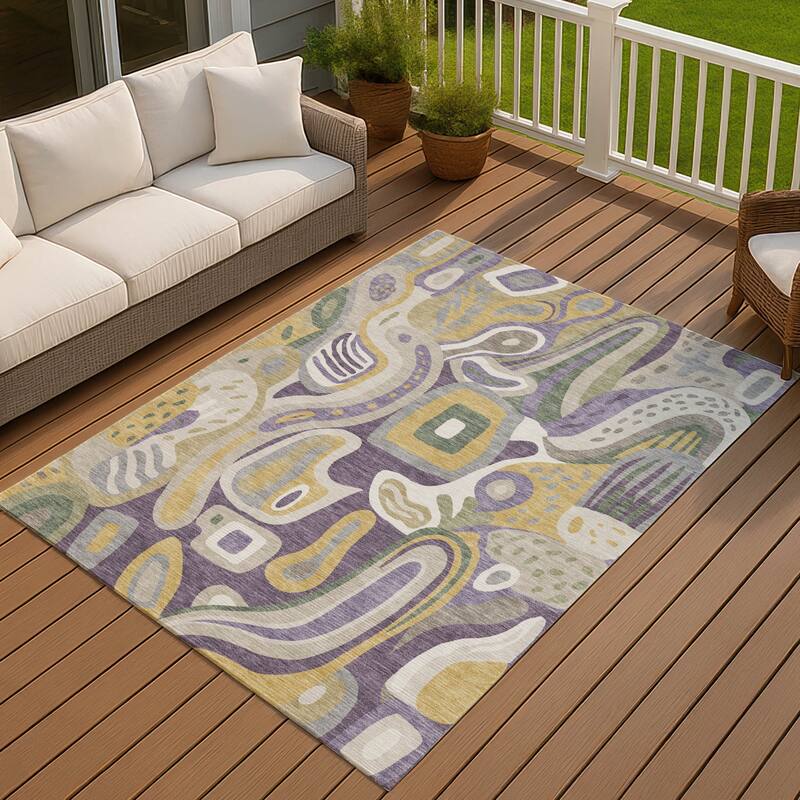 Machine Washable Indoor/ Outdoor Modern Picasy Chantille Rug