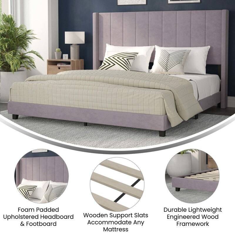 Upholstered Platform Bed with Wingback Headboard