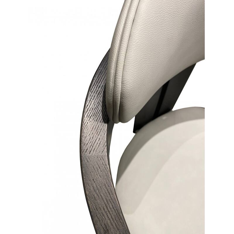 Light Gray And Dark Gray Upholstered Faux Leather Open Back Dining Arm Chair
