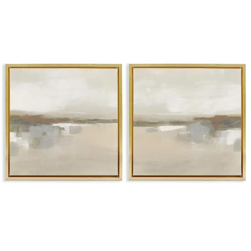 Stupell Earthy Landscape Impressions Framed Floater Canvas Wall Art Design By June Erica Vess (Set of 2) - 18 x 18 - Gold