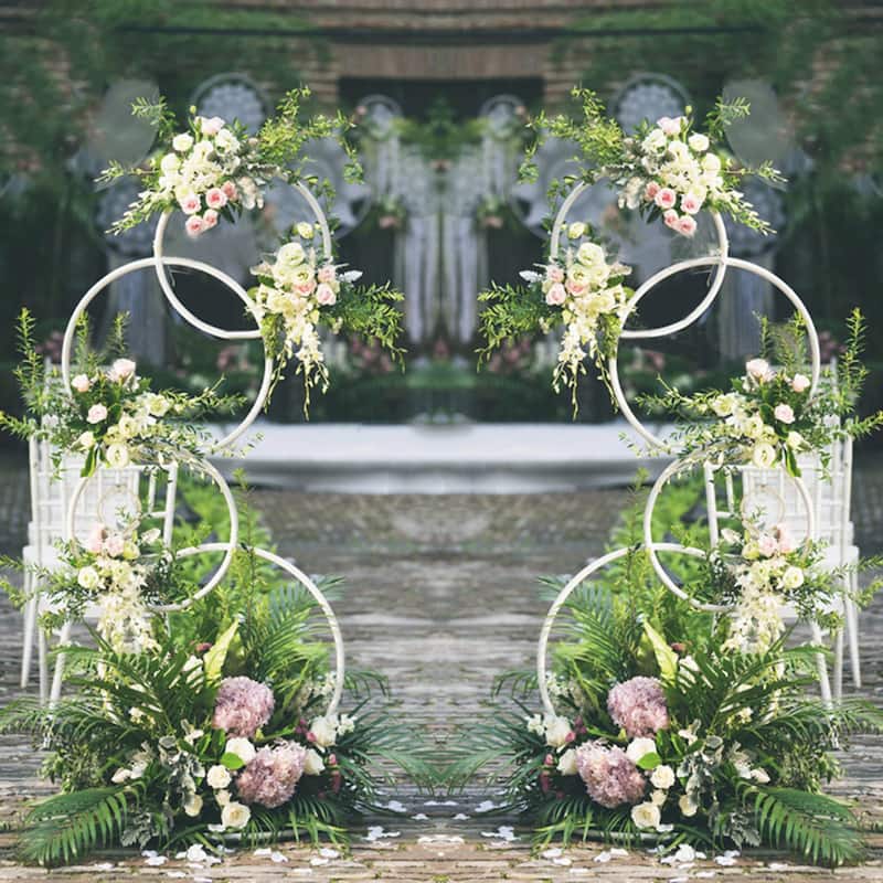 Wedding Backdrop and Signs Round Arch Metal Circle Stan - White - 19.7x19.7x74.2inch