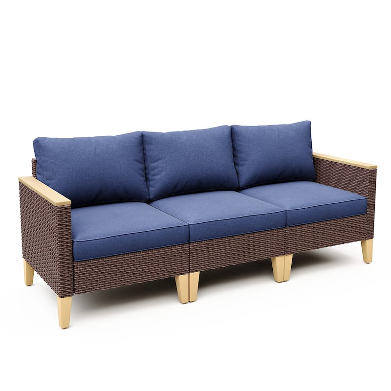 Gymojoy 3-Seat Sofa Wicker Rattan Sectional Sofa